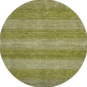 HomeRoots 8' Stylish Artichoke & Fern Green Striped Washable Round Rug - Durable, UV-Protected & Stain-Resistant 699523