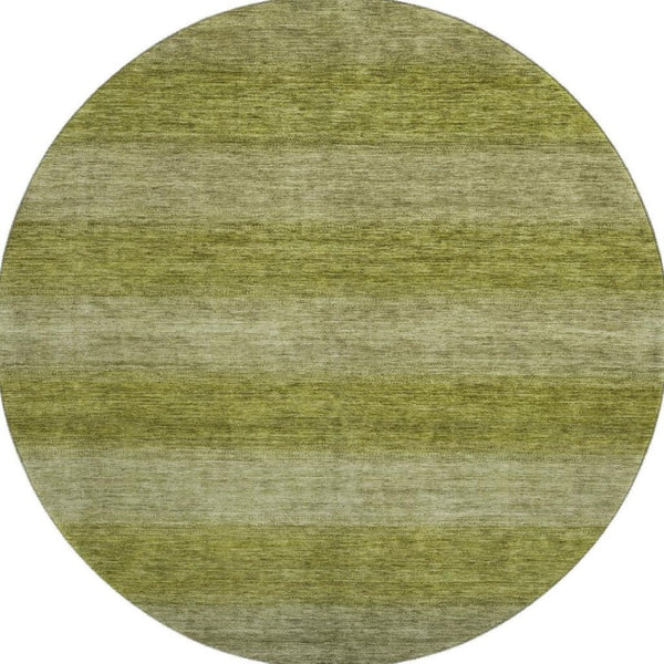 HomeRoots 8' Stylish Artichoke & Fern Green Striped Washable Round Rug - Durable, UV-Protected & Stain-Resistant 699523