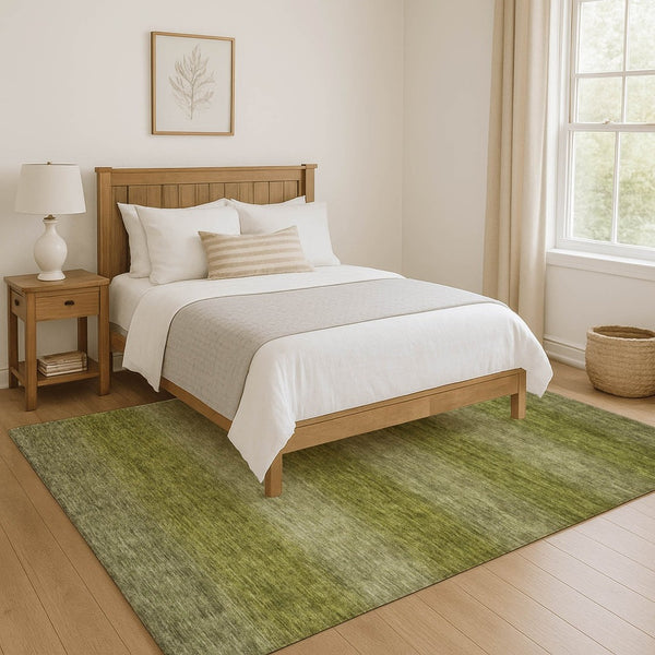 HomeRoots 8' X 10' Artichoke Green Striped Area Rug - Durable, Stain-Resistant, UV Protected for Busy Homes! 699524