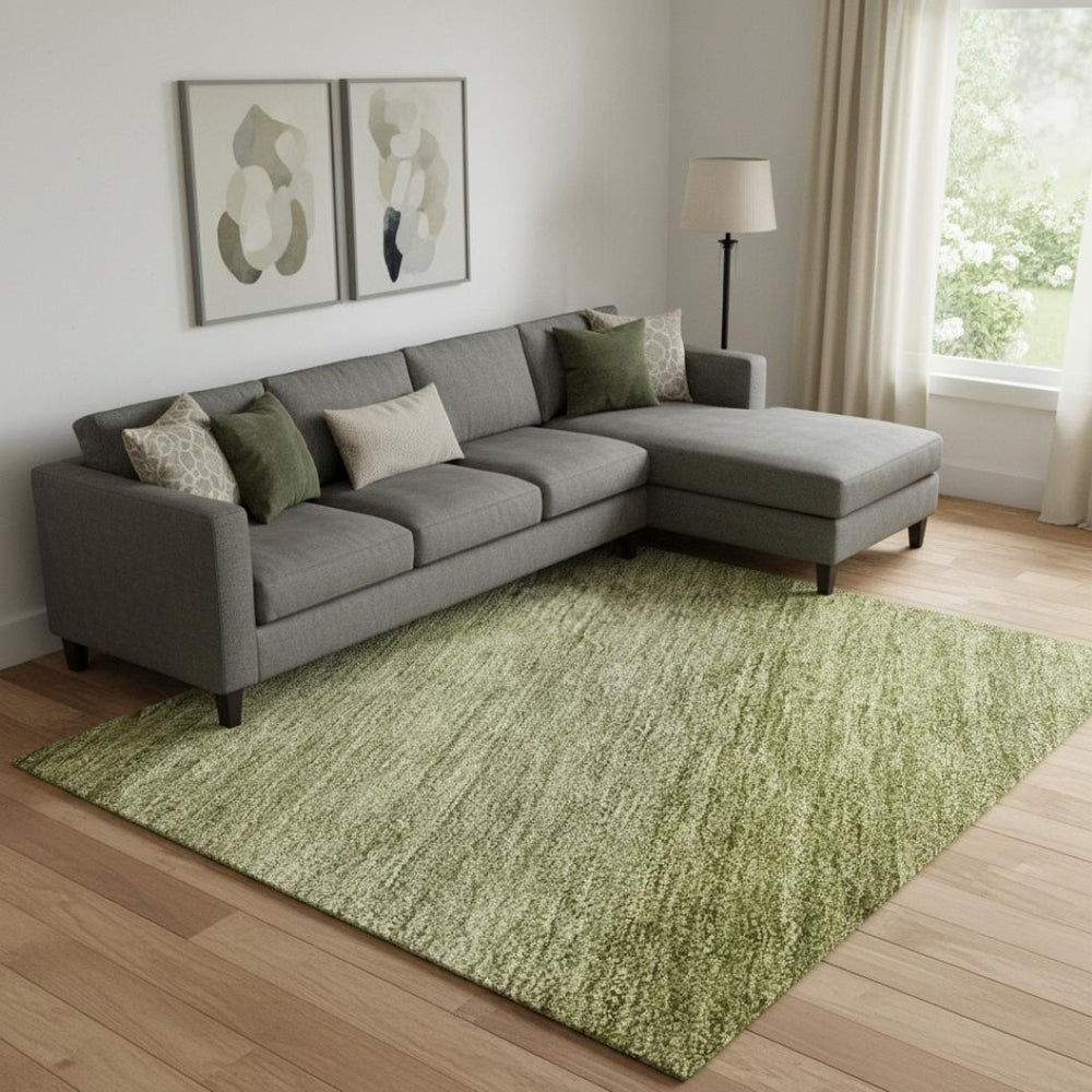 HomeRoots 9' Artichoke Green and Fern Striped Washable Area Rug with UV Protection for Easy Care & Style 699525