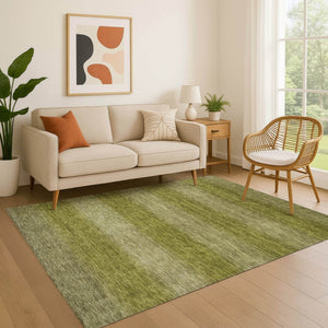HomeRoots 10' Artichoke Green & Fern Striped Washable Area Rug - UV Protected, Durable, Ideal for Busy Homes! 699526