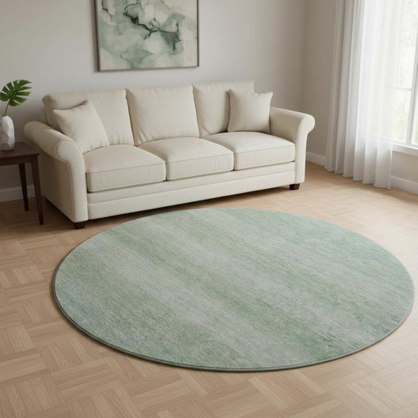 HomeRoots 8' Aqua and Beige Striped Washable Round Rug - UV Protected, Stain Resistant & Family Friendly Design 699529