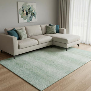 HomeRoots 8' X 10' Aqua and Beige Striped Area Rug - Washable, UV-Resistant, Perfect for High-Traffic Spaces! 699530