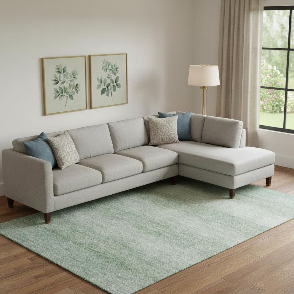 HomeRoots 9' X 12' Striped Aqua and Beige Washable Area Rug with UV Protection & Non-Slip Backing for Durability 699531