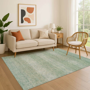 HomeRoots 9' X 12' Striped Aqua and Beige Washable Area Rug with UV Protection & Non-Slip Backing for Durability 699531