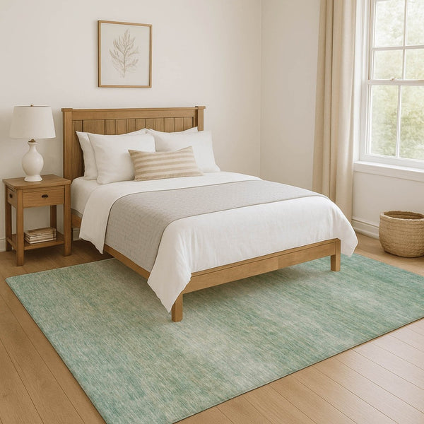 HomeRoots 9' X 12' Striped Aqua and Beige Washable Area Rug with UV Protection & Non-Slip Backing for Durability 699531