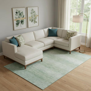 HomeRoots 10' X 14' Aqua and Beige Striped Area Rug - Washable, UV Protected, Stain Resistant for Versatile Living Spaces 699532