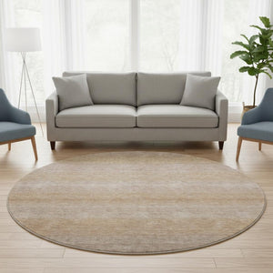 HomeRoots 8' Beige and Brown Striped Round Rug – Washable, Stain-Resistant, UV-Protected for Stylish Spaces! 699535