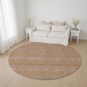 HomeRoots 8' Beige and Brown Striped Round Rug – Washable, Stain-Resistant, UV-Protected for Stylish Spaces! 699535