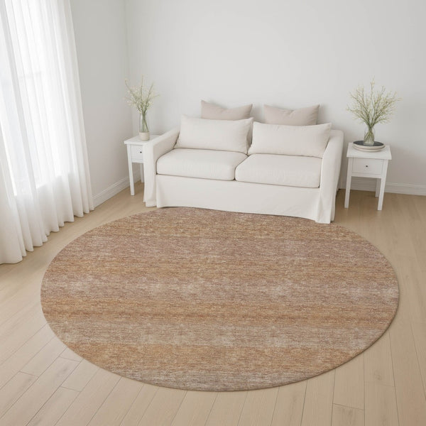 HomeRoots 8' Beige and Brown Striped Round Rug – Washable, Stain-Resistant, UV-Protected for Stylish Spaces! 699535