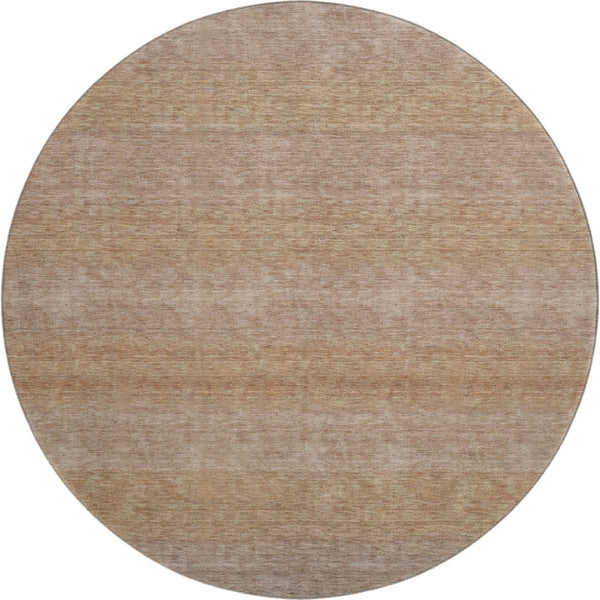 HomeRoots 8' Beige and Brown Striped Round Rug – Washable, Stain-Resistant, UV-Protected for Stylish Spaces! 699535