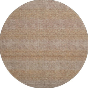 HomeRoots 8' Beige and Brown Striped Round Rug – Washable, Stain-Resistant, UV-Protected for Stylish Spaces! 699535