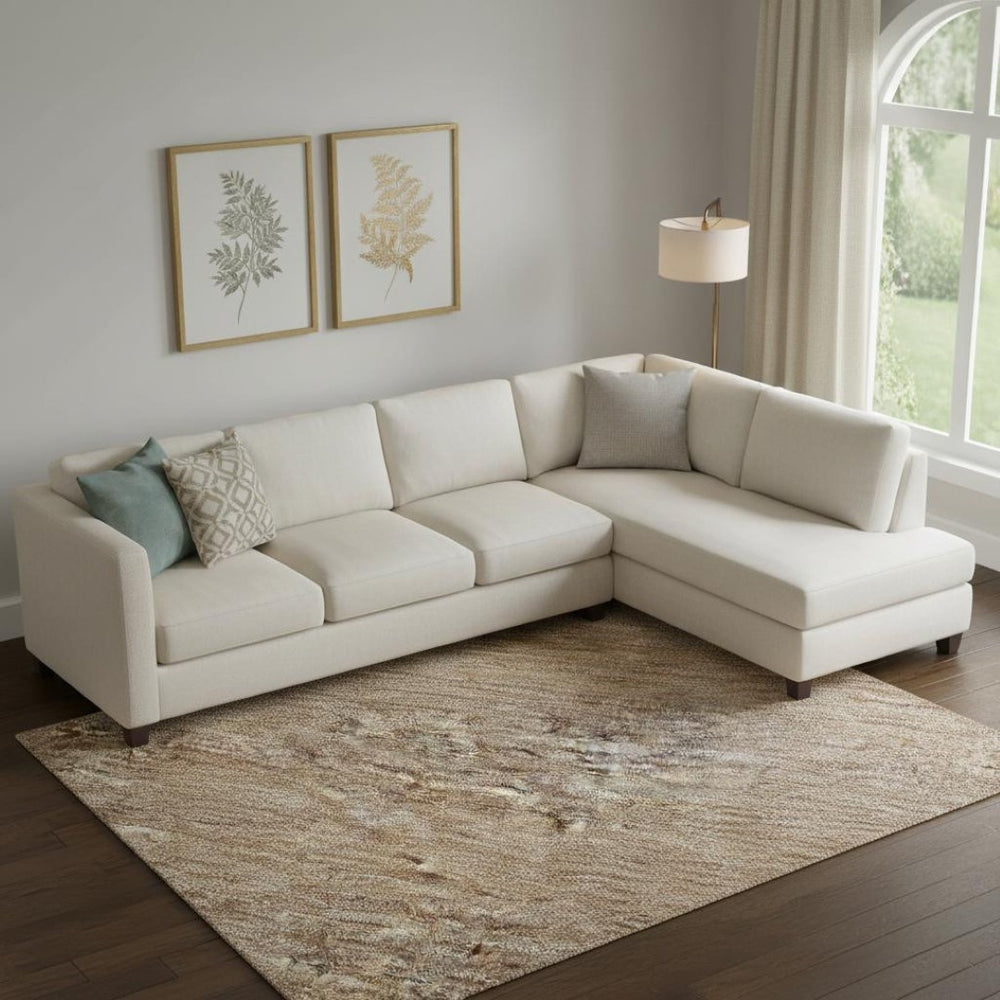 HomeRoots 9' X 12' Striped Beige and Brown Washable Area Rug with UV Protection for Stylish, Pet-Friendly Homes 699537