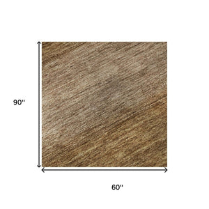 HomeRoots 5' Brown and Khaki Striped Washable Area Rug with UV Protection, Durable Design for Active Homes 699540