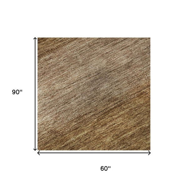 HomeRoots 5' Brown and Khaki Striped Washable Area Rug with UV Protection, Durable Design for Active Homes 699540