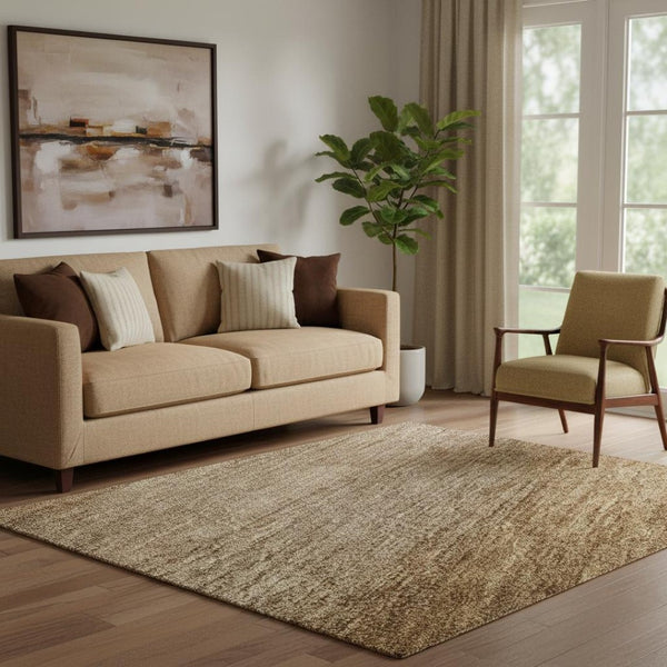 HomeRoots 5' Brown and Khaki Striped Washable Area Rug with UV Protection, Durable Design for Active Homes 699540