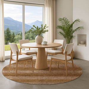 HomeRoots 8' Brown and Khaki Striped Washable Round Rug - UV Protected, Durable, Non-Slip, Easy Care Design 699541