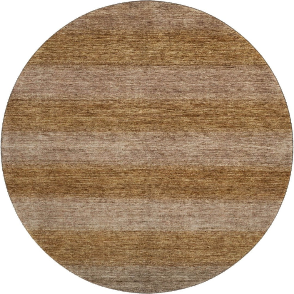 HomeRoots 8' Brown and Khaki Striped Washable Round Rug - UV Protected, Durable, Non-Slip, Easy Care Design 699541