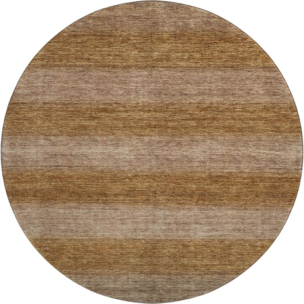 HomeRoots 8' Brown and Khaki Striped Washable Round Rug - UV Protected, Durable, Non-Slip, Easy Care Design 699541
