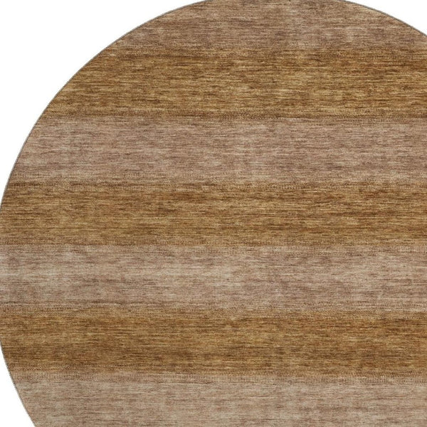 HomeRoots 8' Brown and Khaki Striped Washable Round Rug - UV Protected, Durable, Non-Slip, Easy Care Design 699541