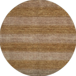 HomeRoots 8' Brown and Khaki Striped Washable Round Rug - UV Protected, Durable, Non-Slip, Easy Care Design 699541