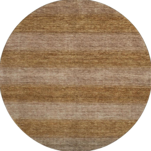 HomeRoots 8' Brown and Khaki Striped Washable Round Rug - UV Protected, Durable, Non-Slip, Easy Care Design 699541