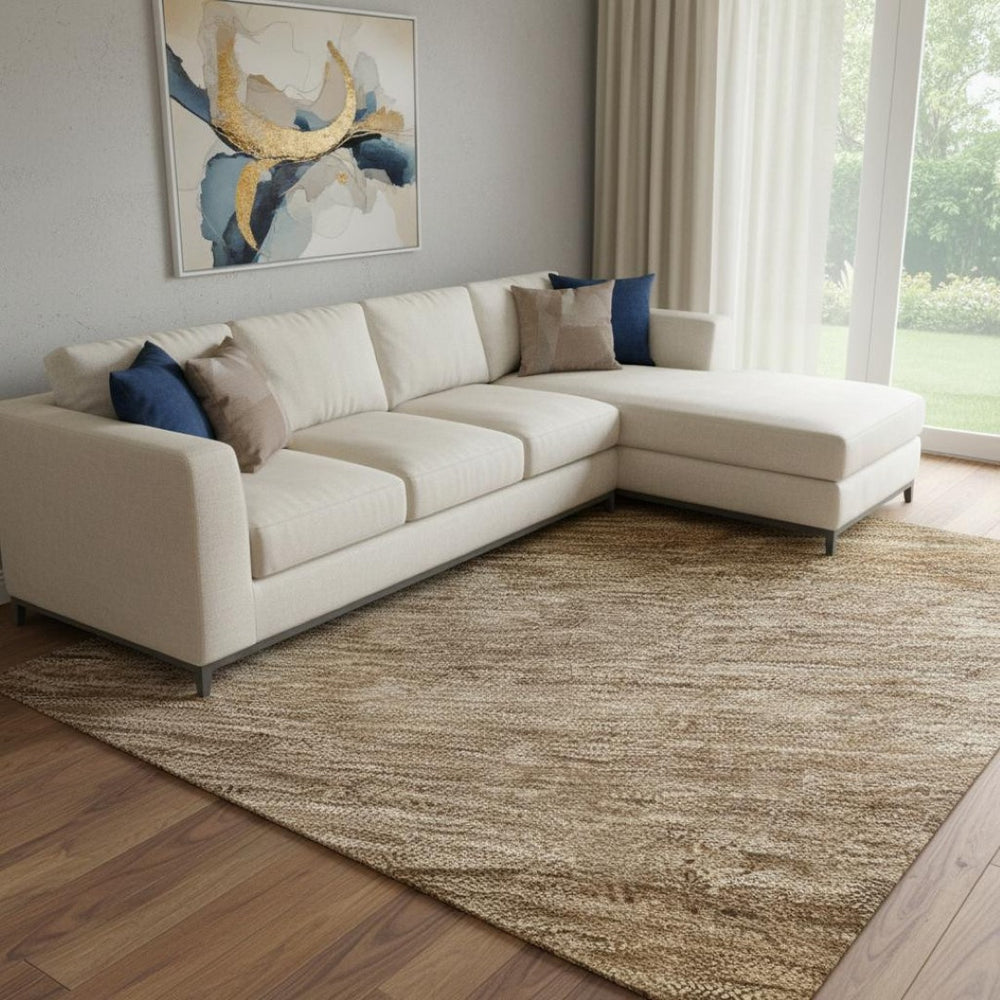 HomeRoots 8' X 10' Washable Brown & Khaki Striped Area Rug with UV Protection for Durable, Stylish Living Spaces 699542