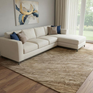 HomeRoots 8' X 10' Washable Brown & Khaki Striped Area Rug with UV Protection for Durable, Stylish Living Spaces 699542