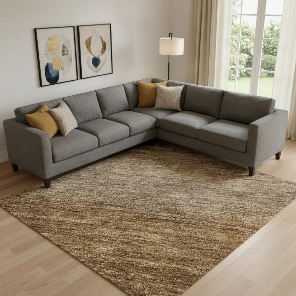 HomeRoots 9' X 12' Washable Brown & Khaki Striped Area Rug with UV Protection - Durable, Stylish, Non-Slip Design 699543