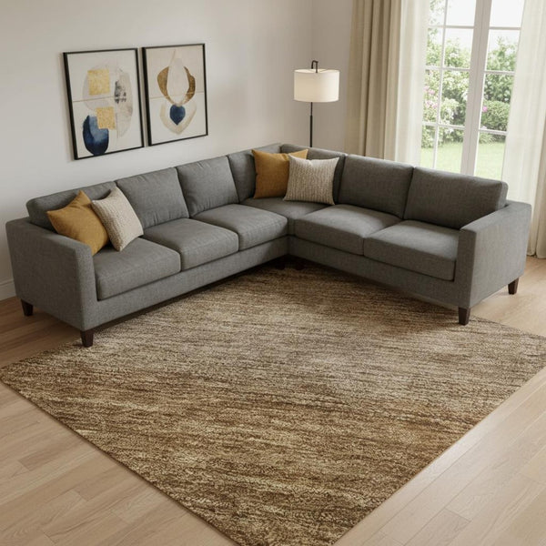 HomeRoots 9' X 12' Washable Brown & Khaki Striped Area Rug with UV Protection - Durable, Stylish, Non-Slip Design 699543