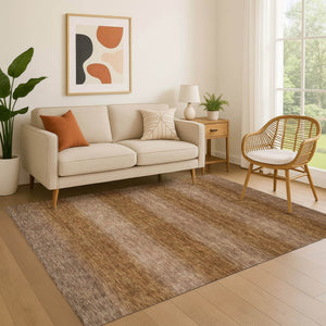 HomeRoots 10' X 14' Washable Brown & Khaki Striped Area Rug with UV Protection for Stylish Living Spaces 699544