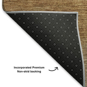 HomeRoots 10' X 14' Washable Brown & Khaki Striped Area Rug with UV Protection for Stylish Living Spaces 699544