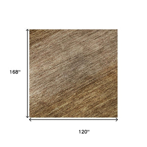 HomeRoots 10' X 14' Washable Brown & Khaki Striped Area Rug with UV Protection for Stylish Living Spaces 699544