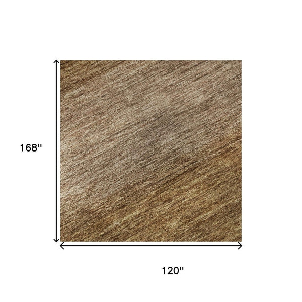 HomeRoots 10' X 14' Washable Brown & Khaki Striped Area Rug with UV Protection for Stylish Living Spaces 699544