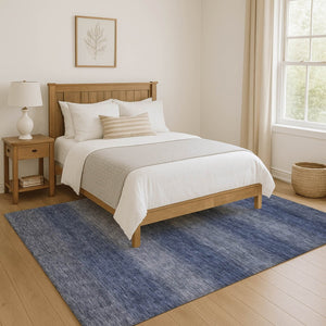 HomeRoots 5' Blue & Sky Blue Striped Washable Area Rug – UV Protected, Stain Resistant, Ideal for Modern Spaces 699546
