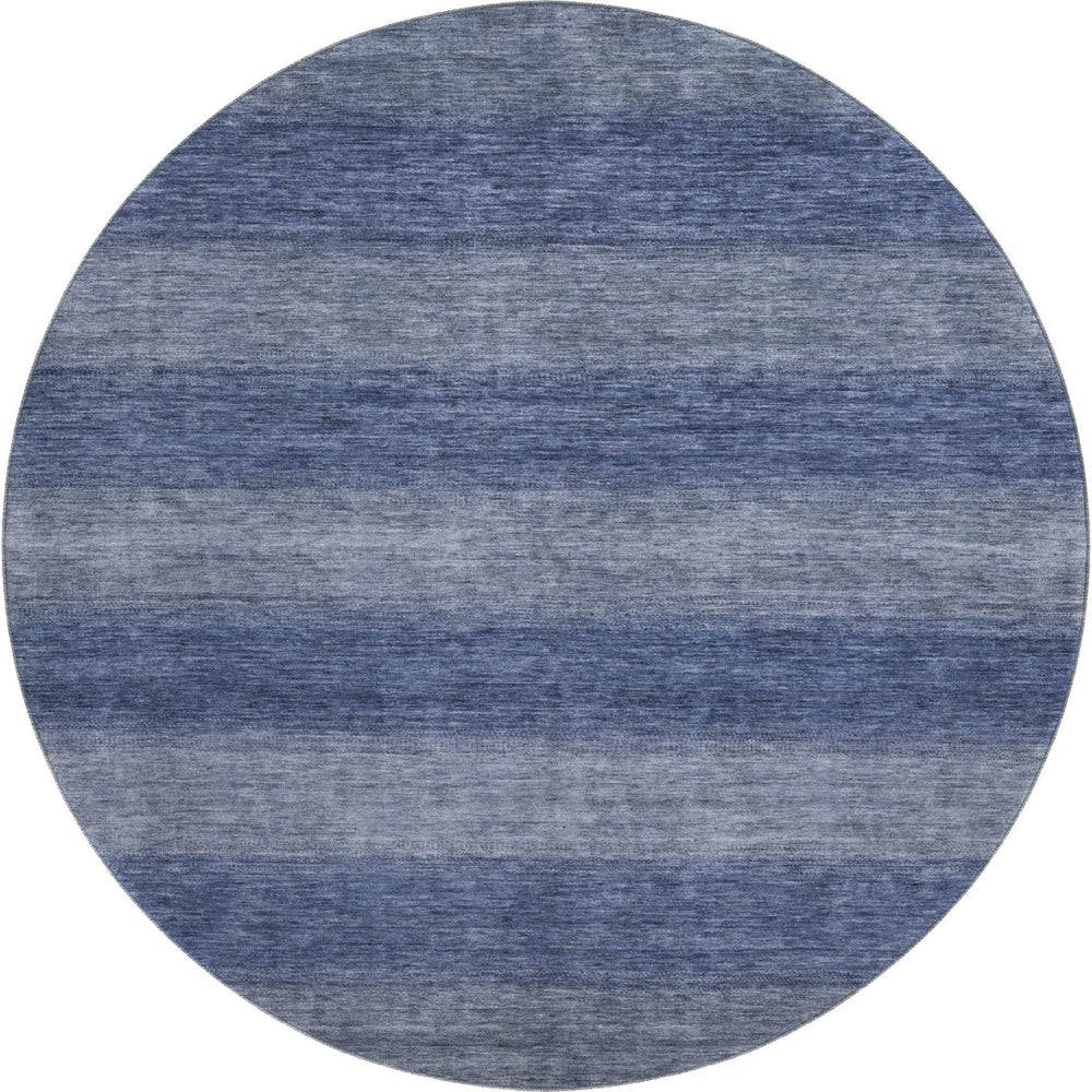 HomeRoots 8' Blue And Sky Blue Striped Round Washable Rug with UV Protection, Stain Resistance & Non-Slip Backing 699547