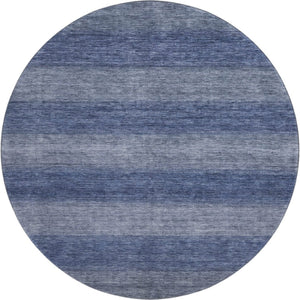 HomeRoots 8' Blue And Sky Blue Striped Round Washable Rug with UV Protection, Stain Resistance & Non-Slip Backing 699547