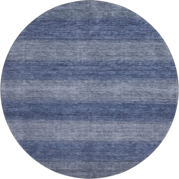 HomeRoots 8' Blue And Sky Blue Striped Round Washable Rug with UV Protection, Stain Resistance & Non-Slip Backing 699547