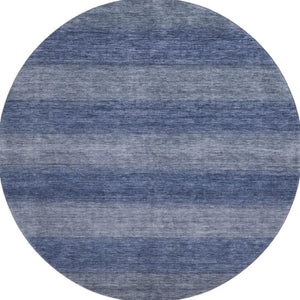 HomeRoots 8' Blue And Sky Blue Striped Round Washable Rug with UV Protection, Stain Resistance & Non-Slip Backing 699547