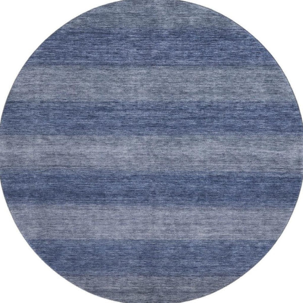 HomeRoots 8' Blue And Sky Blue Striped Round Washable Rug with UV Protection, Stain Resistance & Non-Slip Backing 699547