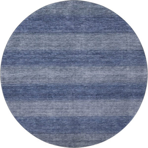 HomeRoots 8' Blue And Sky Blue Striped Round Washable Rug with UV Protection, Stain Resistance & Non-Slip Backing 699547