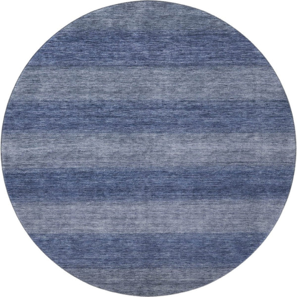 HomeRoots 8' Blue And Sky Blue Striped Round Washable Rug with UV Protection, Stain Resistance & Non-Slip Backing 699547