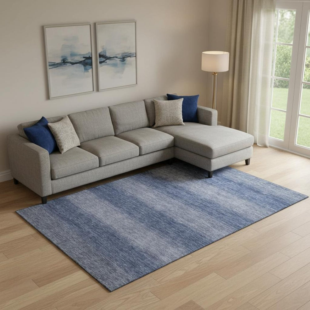 HomeRoots 10' X 14' Blue & Sky Blue Striped Area Rug – Washable, UV-Protected, Durable for High-Traffic Areas 699550