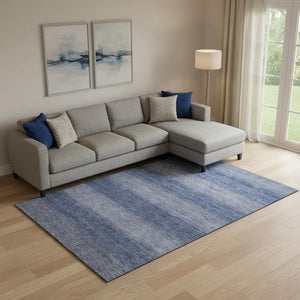 HomeRoots 10' X 14' Blue & Sky Blue Striped Area Rug – Washable, UV-Protected, Durable for High-Traffic Areas 699550
