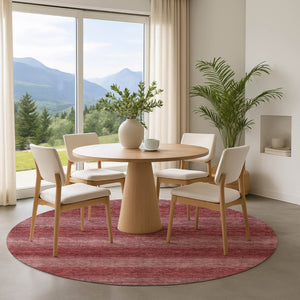 HomeRoots 8' Washable Round Rug in Rust and Coral Stripes - Durable, Stain Resistant with UV Protection! 699553
