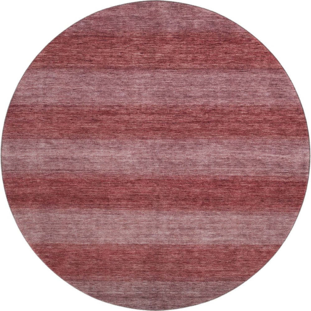 HomeRoots 8' Washable Round Rug in Rust and Coral Stripes - Durable, Stain Resistant with UV Protection! 699553
