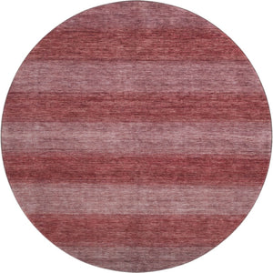 HomeRoots 8' Washable Round Rug in Rust and Coral Stripes - Durable, Stain Resistant with UV Protection! 699553