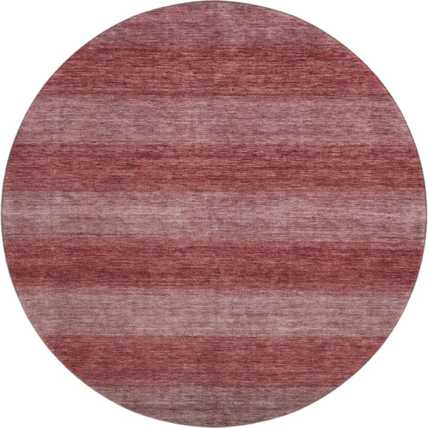 HomeRoots 8' Washable Round Rug in Rust and Coral Stripes - Durable, Stain Resistant with UV Protection! 699553