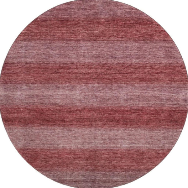 HomeRoots 8' Washable Round Rug in Rust and Coral Stripes - Durable, Stain Resistant with UV Protection! 699553
