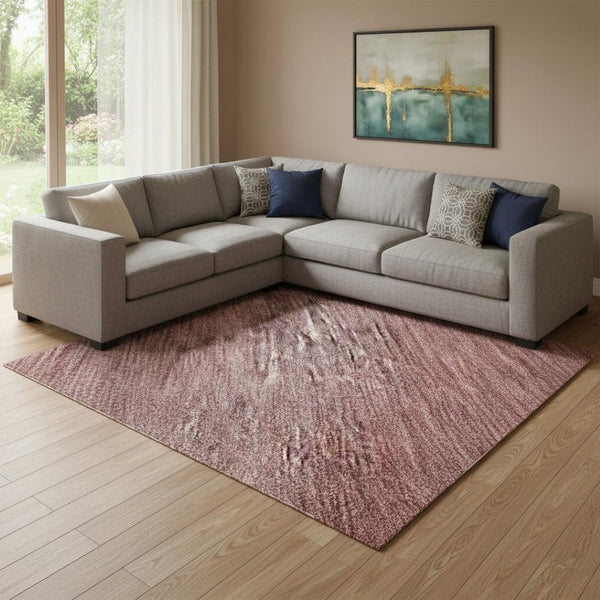 HomeRoots 8' X 10' Durable Washable Area Rug in Rust and Coral Stripes – UV Protection for Family Living Spaces 699554